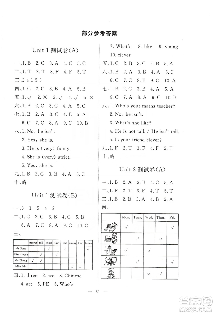 江西教育出版社2019芝麻開花能力形成同步測試卷卷五年級英語上學期人教PEP版答