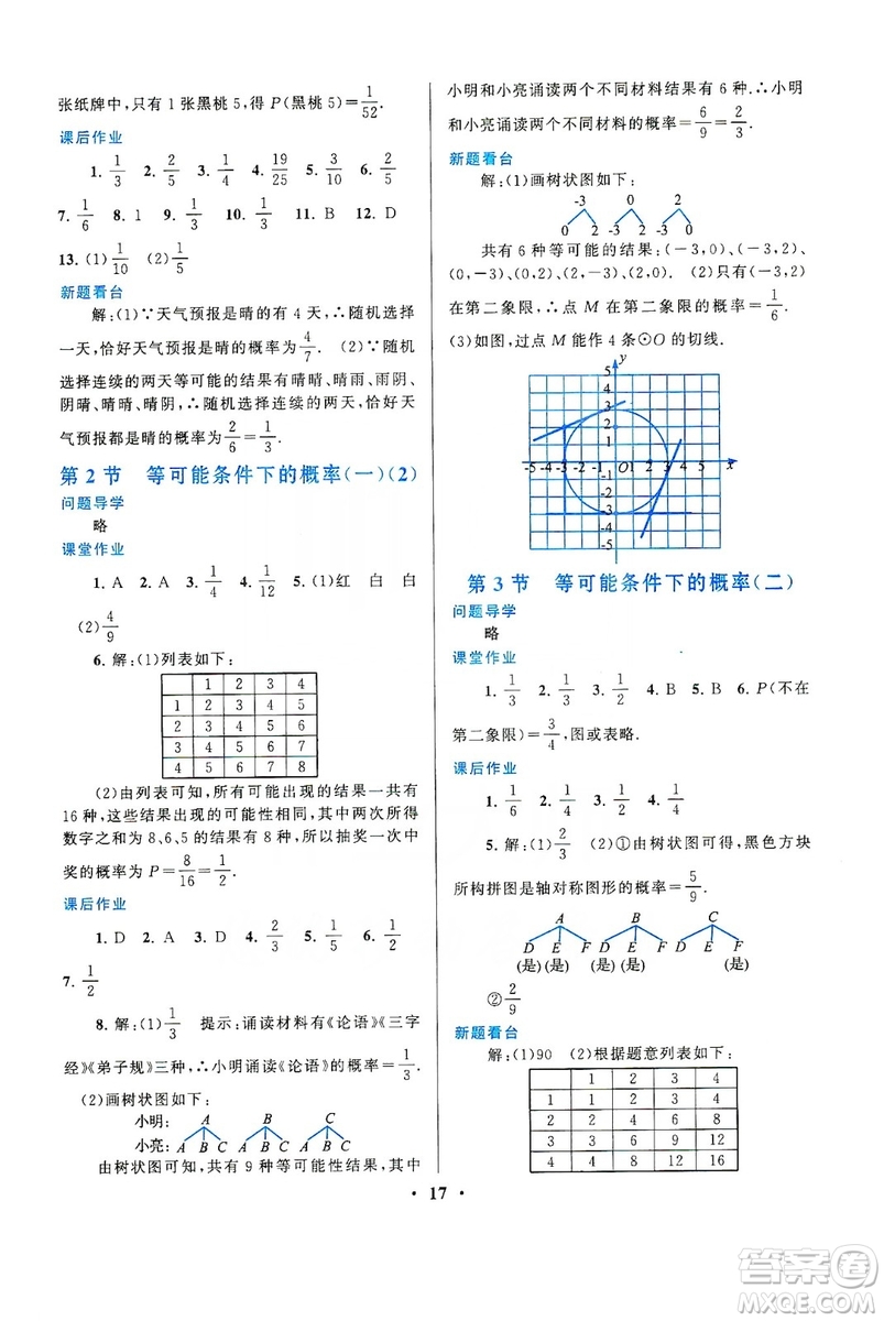 江蘇人民出版社2019啟東黃岡作業(yè)本九年級數(shù)學上冊江蘇科技教材適用答案