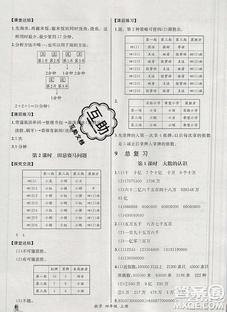2019年秋人教版河北專(zhuān)版同步導(dǎo)學(xué)案課時(shí)練四年級(jí)數(shù)學(xué)上冊(cè)答案