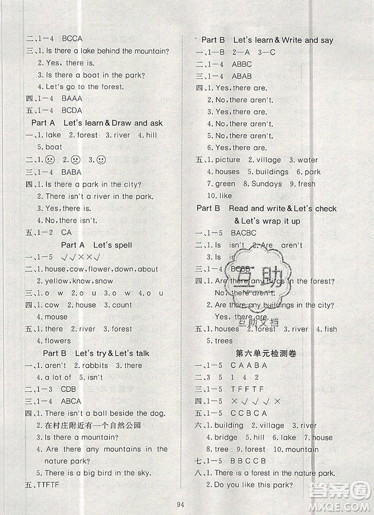 2019年351高效課堂導(dǎo)學(xué)案五年級英語上冊人教版答案