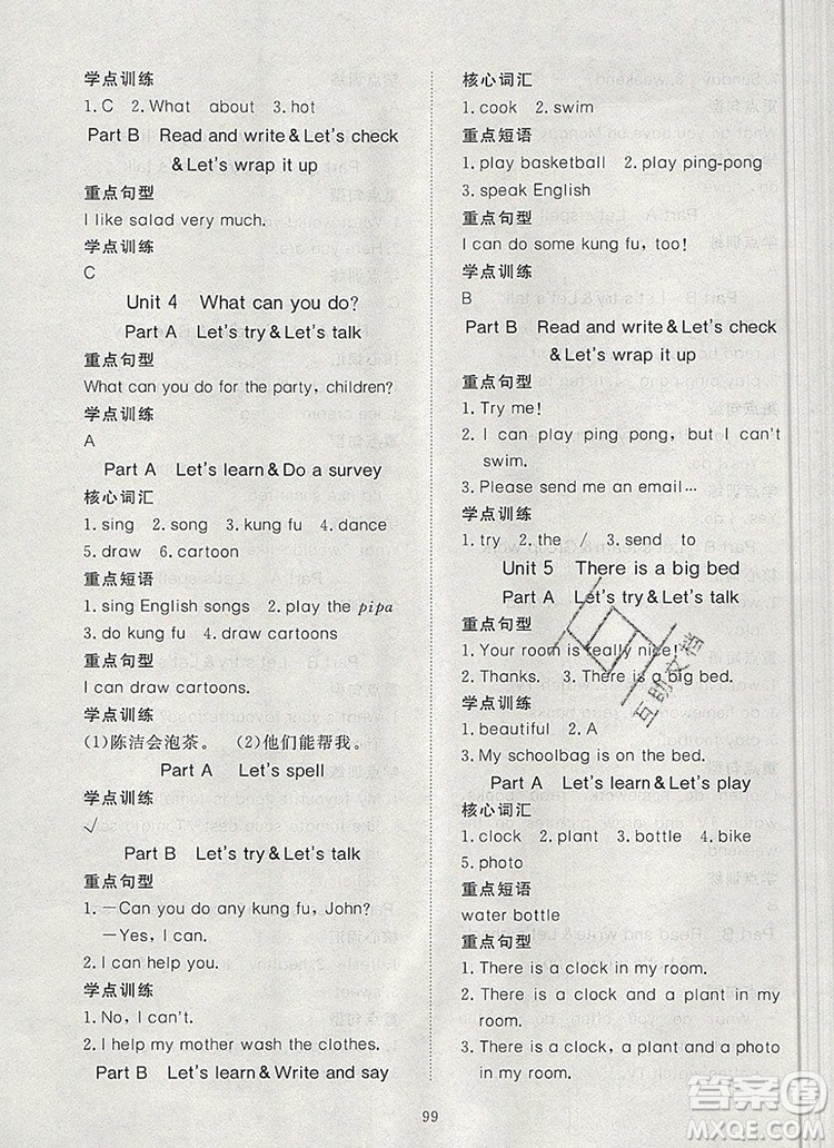 2019年351高效課堂導(dǎo)學(xué)案五年級英語上冊人教版答案