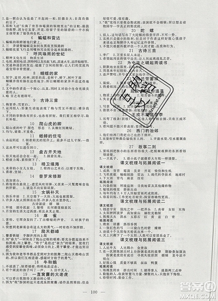 2019年351高效課堂導(dǎo)學(xué)案四年級(jí)語(yǔ)文上冊(cè)人教版答案