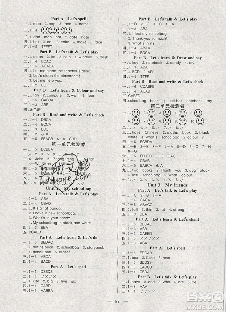 2019年351高效課堂導(dǎo)學(xué)案四年級(jí)英語上冊(cè)人教版答案