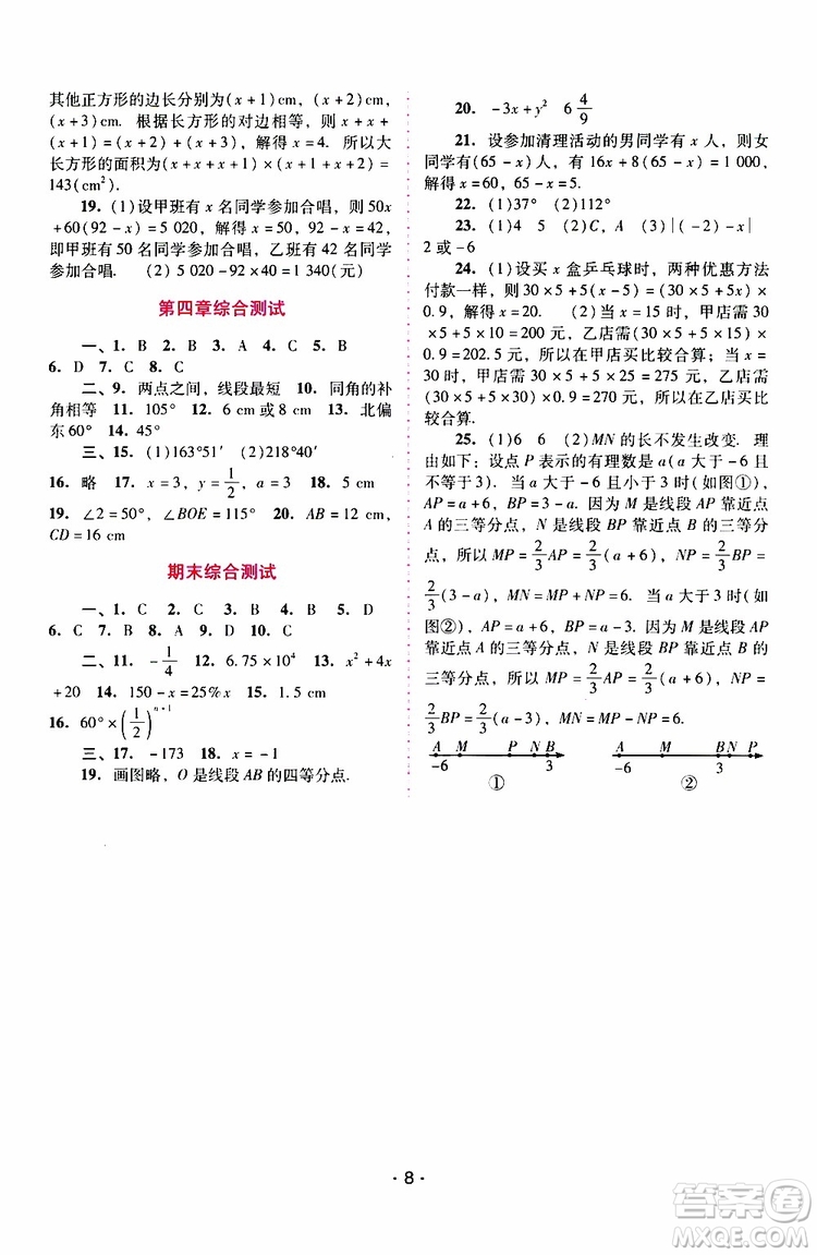 2019年新課程學習輔導數(shù)學七年級上冊人教版參考答案