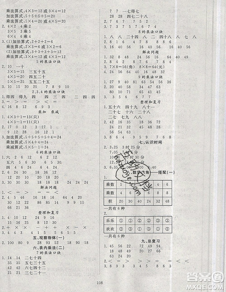 2020新版智慧萬(wàn)羽優(yōu)質(zhì)課堂快樂(lè)成長(zhǎng)二年級(jí)數(shù)學(xué)上冊(cè)人教版答案