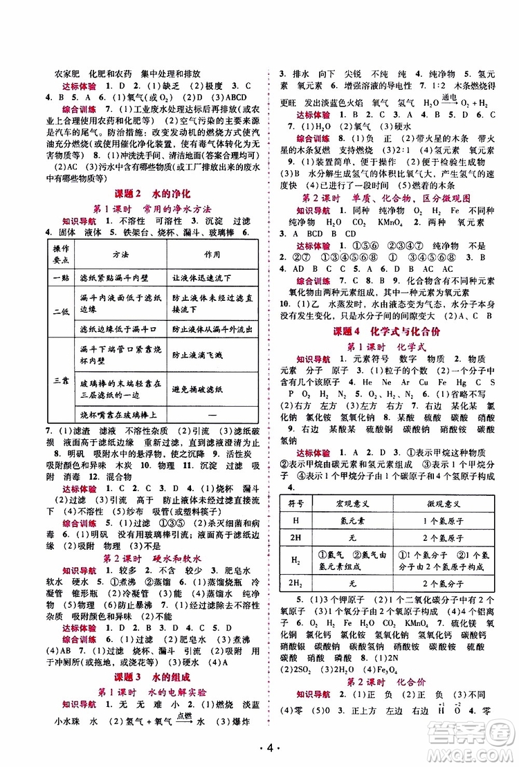 2019年新課程學習輔導化學九年級上冊人教版參考答案