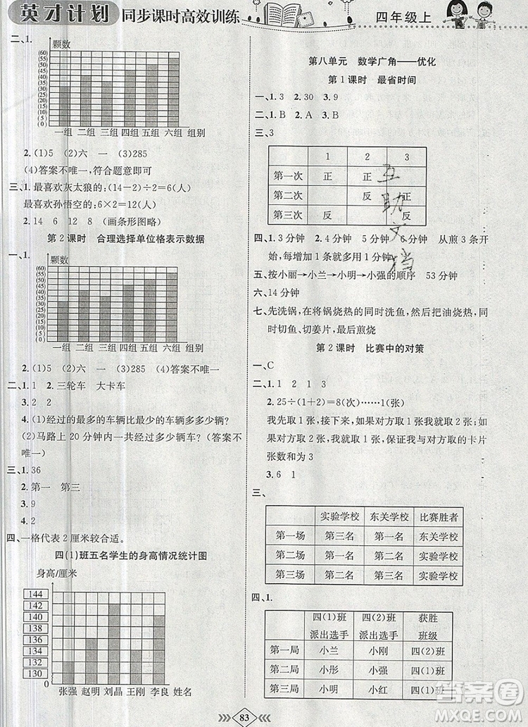 2019年人教版英才計劃同步課時高效訓(xùn)練四年級數(shù)學(xué)上冊答案