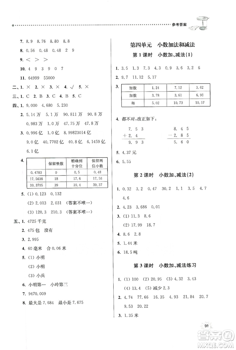 南大勵學(xué)2019課時天天練五年級數(shù)學(xué)上冊蘇教版答案