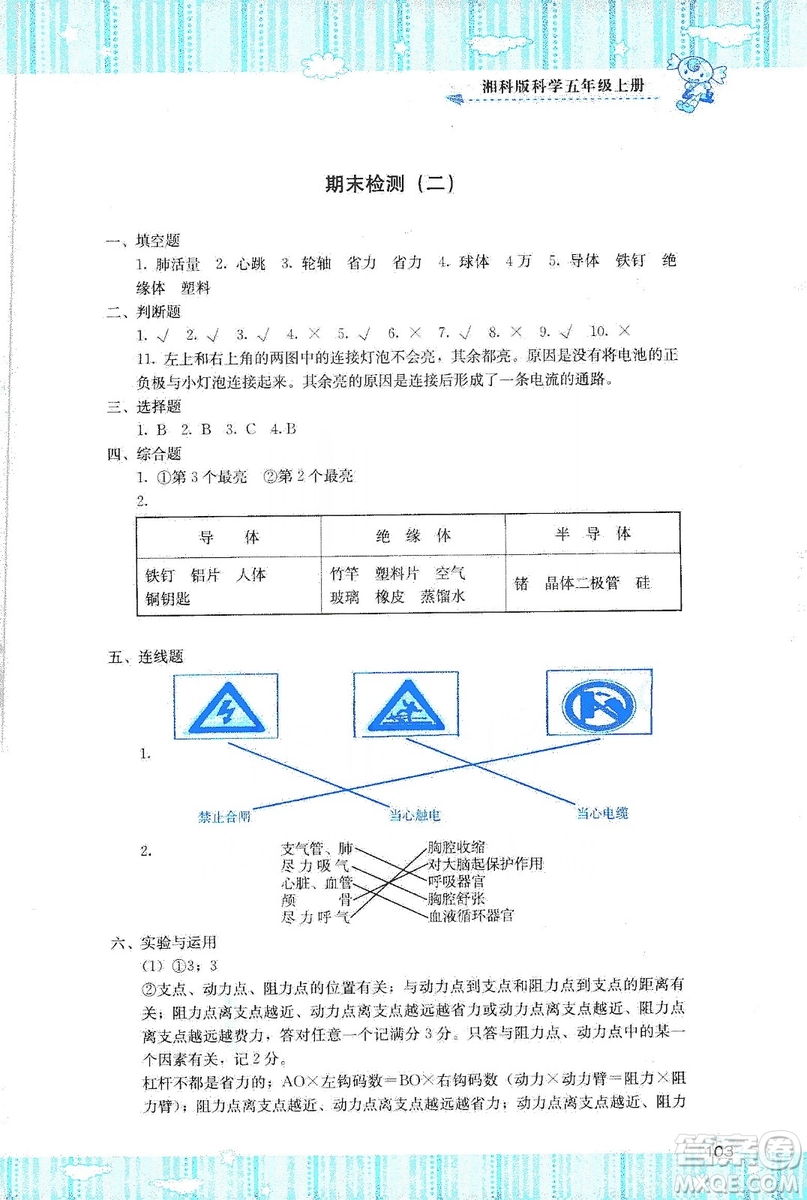 湖南少年兒童出版社2019課程基礎(chǔ)訓(xùn)練五年級(jí)上冊(cè)科學(xué)湘科版答案