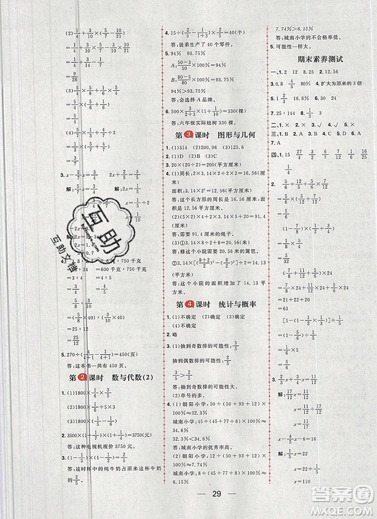 南方出版社2019年核心素養(yǎng)天天練六年級數(shù)學(xué)上冊青島版答案