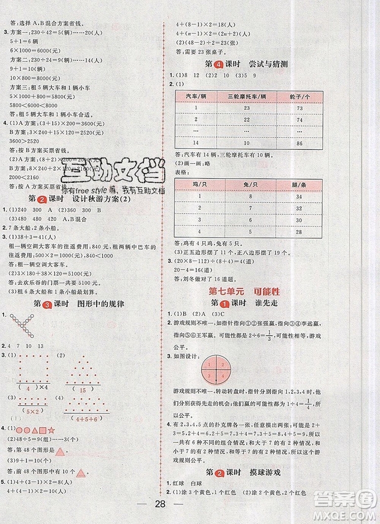 南方出版社2019年核心素養(yǎng)天天練五年級數學上冊北師大版答案