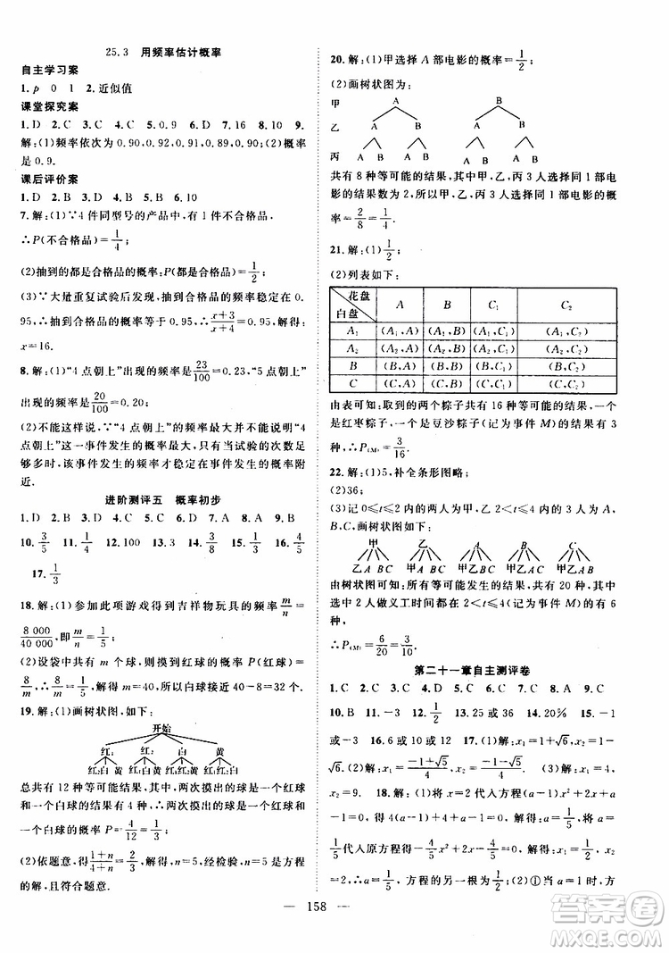 智慧萬(wàn)羽2019年優(yōu)質(zhì)課堂導(dǎo)學(xué)案數(shù)學(xué)九年級(jí)上冊(cè)人教版參考答案