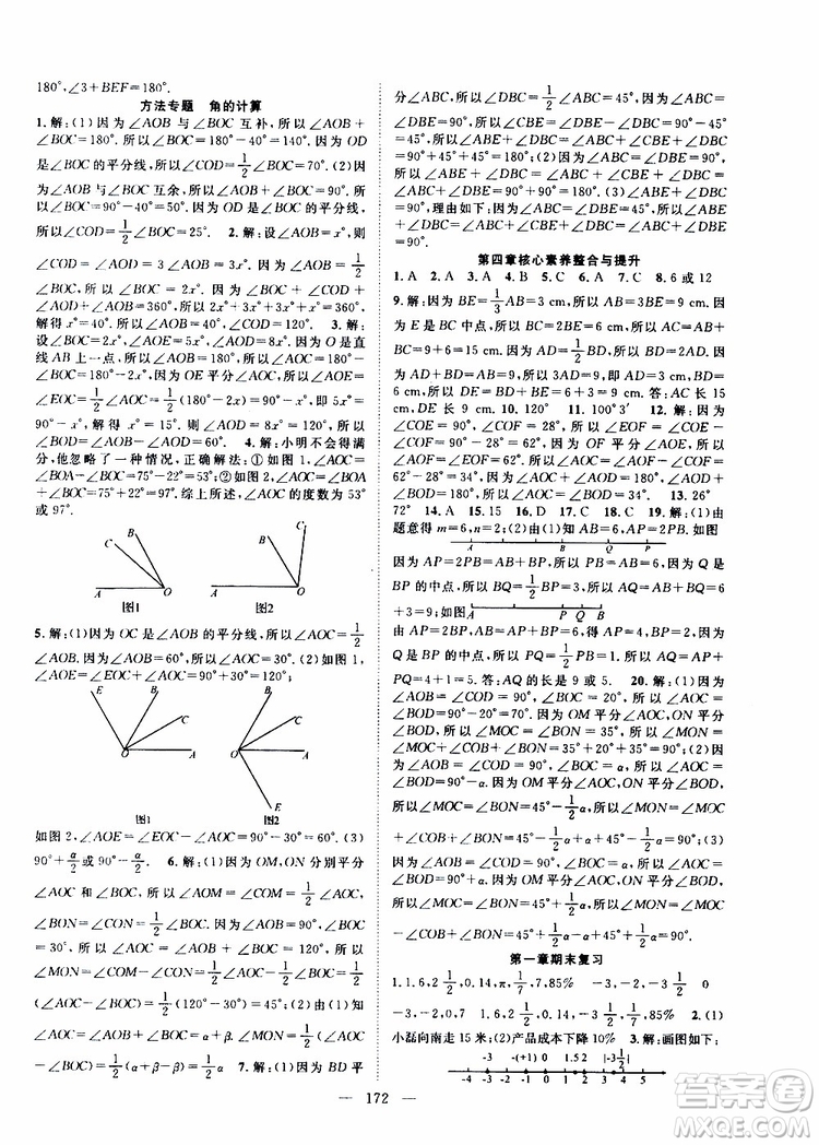 智慧萬羽2019年優(yōu)質(zhì)課堂導學案數(shù)學七年級上冊人教版參考答案
