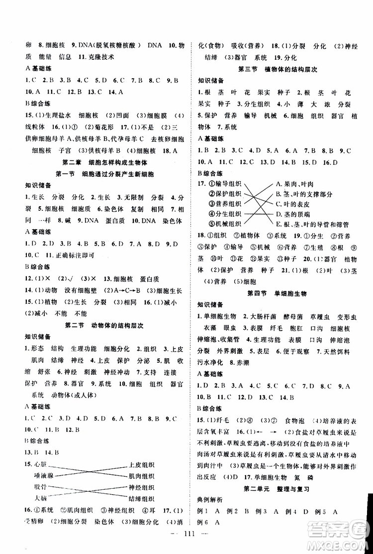 智慧萬羽2019年優(yōu)質(zhì)課堂導(dǎo)學(xué)案生物七年級(jí)上冊(cè)人教版參考答案