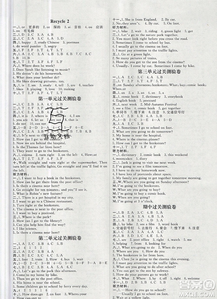 2019秋季陽光計(jì)劃第一步六年級(jí)英語上冊(cè)人教版答案