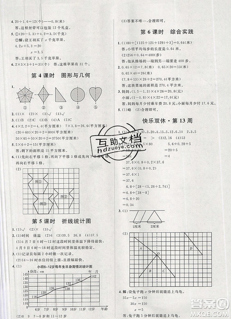 2019秋季陽(yáng)光計(jì)劃第一步五年級(jí)上冊(cè)數(shù)學(xué)青島版答案