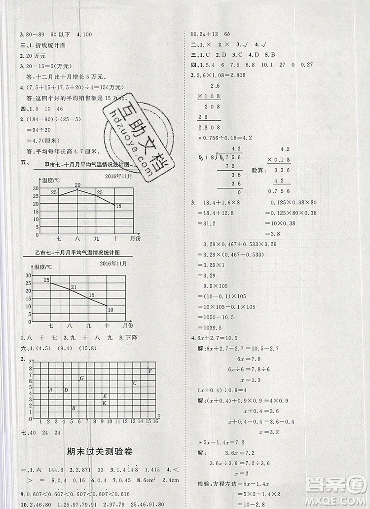 2019秋季陽(yáng)光計(jì)劃第一步五年級(jí)上冊(cè)數(shù)學(xué)青島版答案