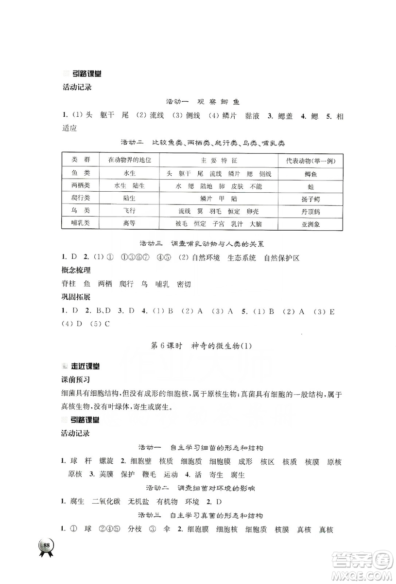 江蘇人民出版社2019伴你學(xué)八年級(jí)上冊(cè)生物學(xué)蘇科版答案