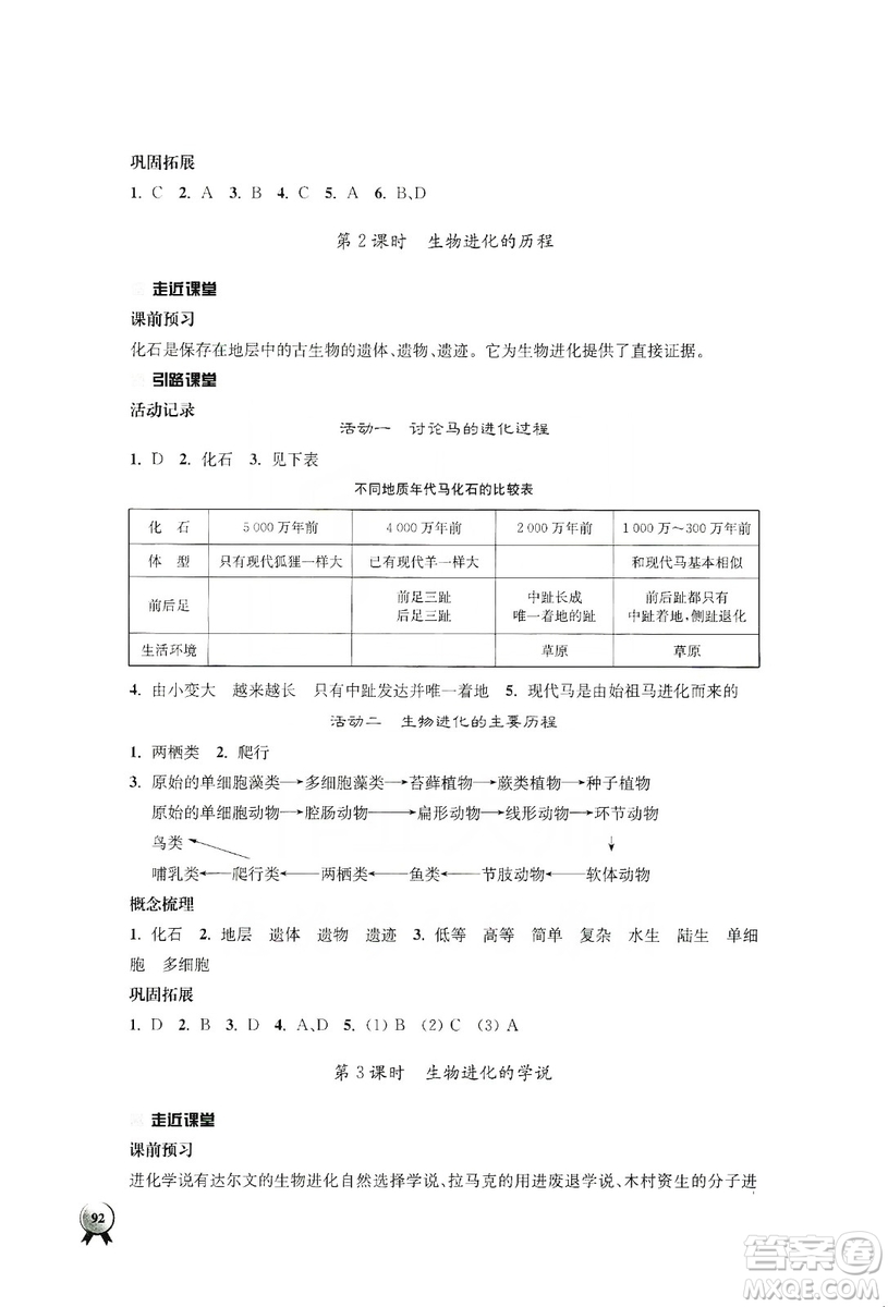 江蘇人民出版社2019伴你學(xué)八年級(jí)上冊(cè)生物學(xué)蘇科版答案