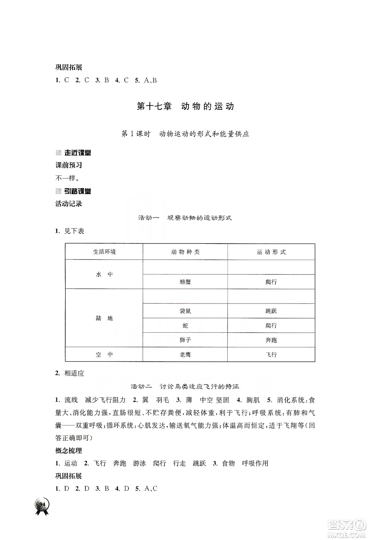 江蘇人民出版社2019伴你學(xué)八年級(jí)上冊(cè)生物學(xué)蘇科版答案