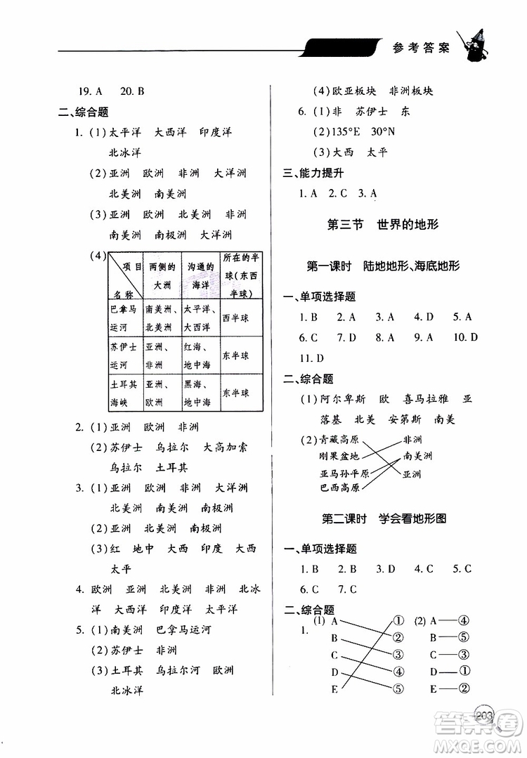 2019年新課堂同步學(xué)習(xí)與探究地理七年級上學(xué)期人教版參考答案