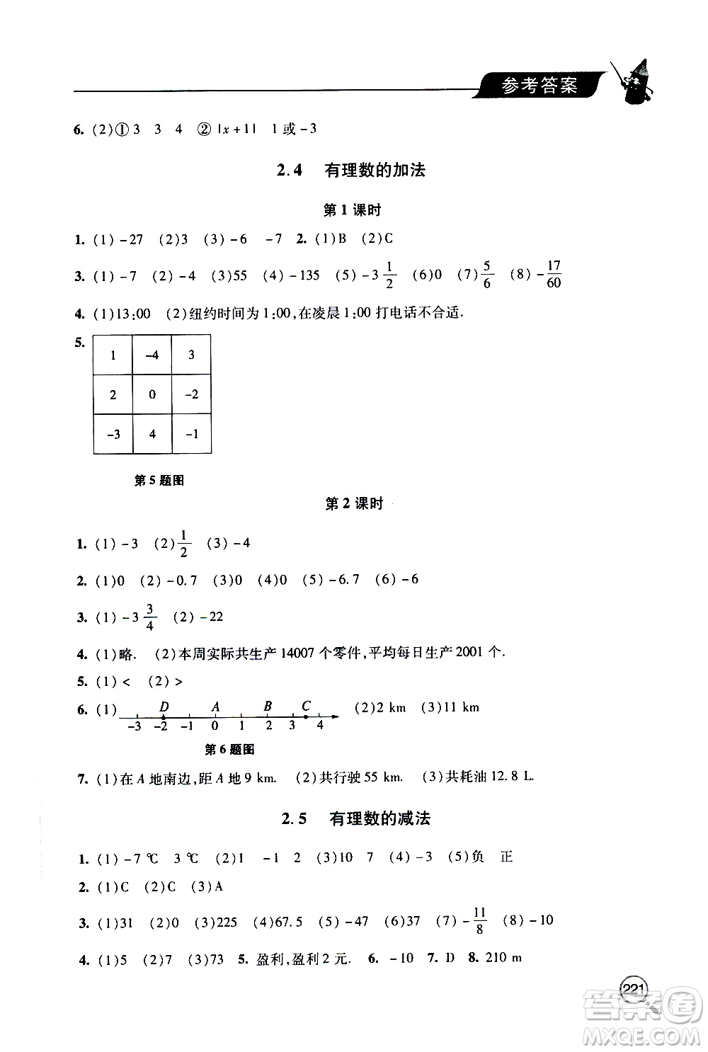 2019年新課堂同步學習與探究數(shù)學七年級上學期人教版參考答案