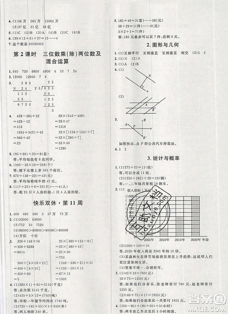 2019秋季陽光計劃第一步四年級數(shù)學上冊青島版答案