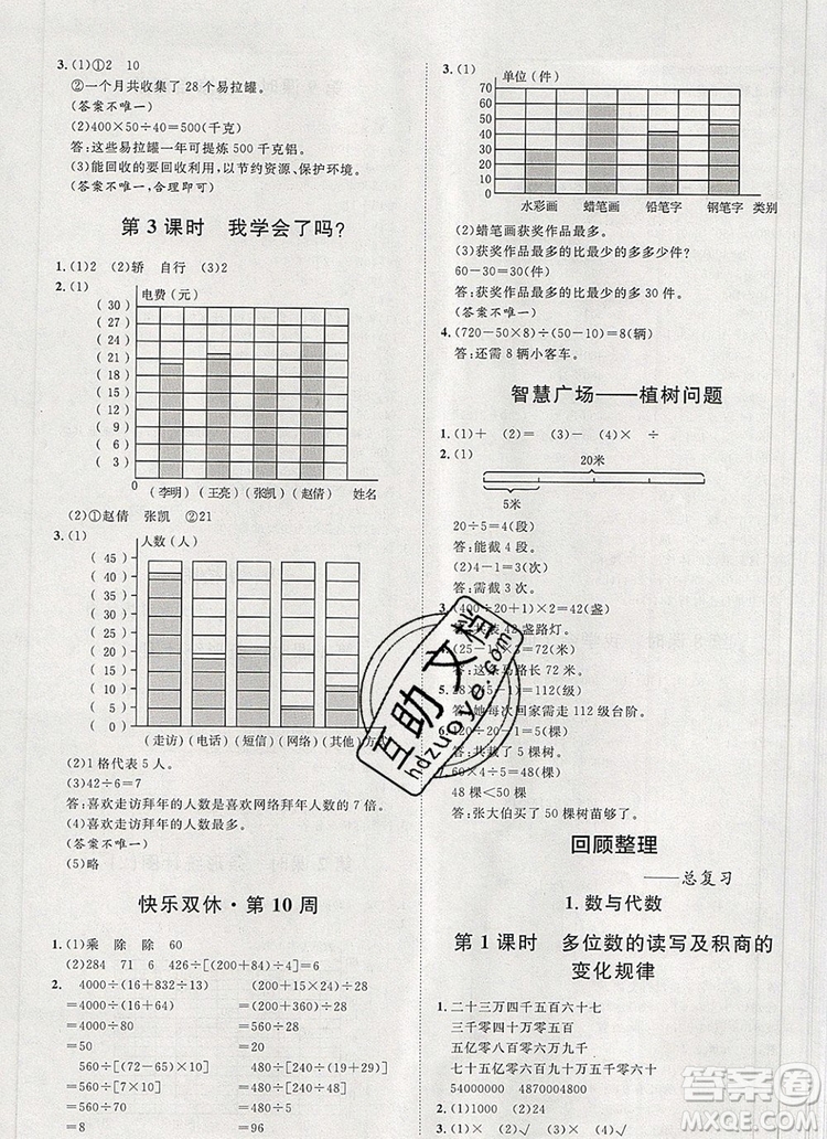 2019秋季陽光計劃第一步四年級數(shù)學上冊青島版答案