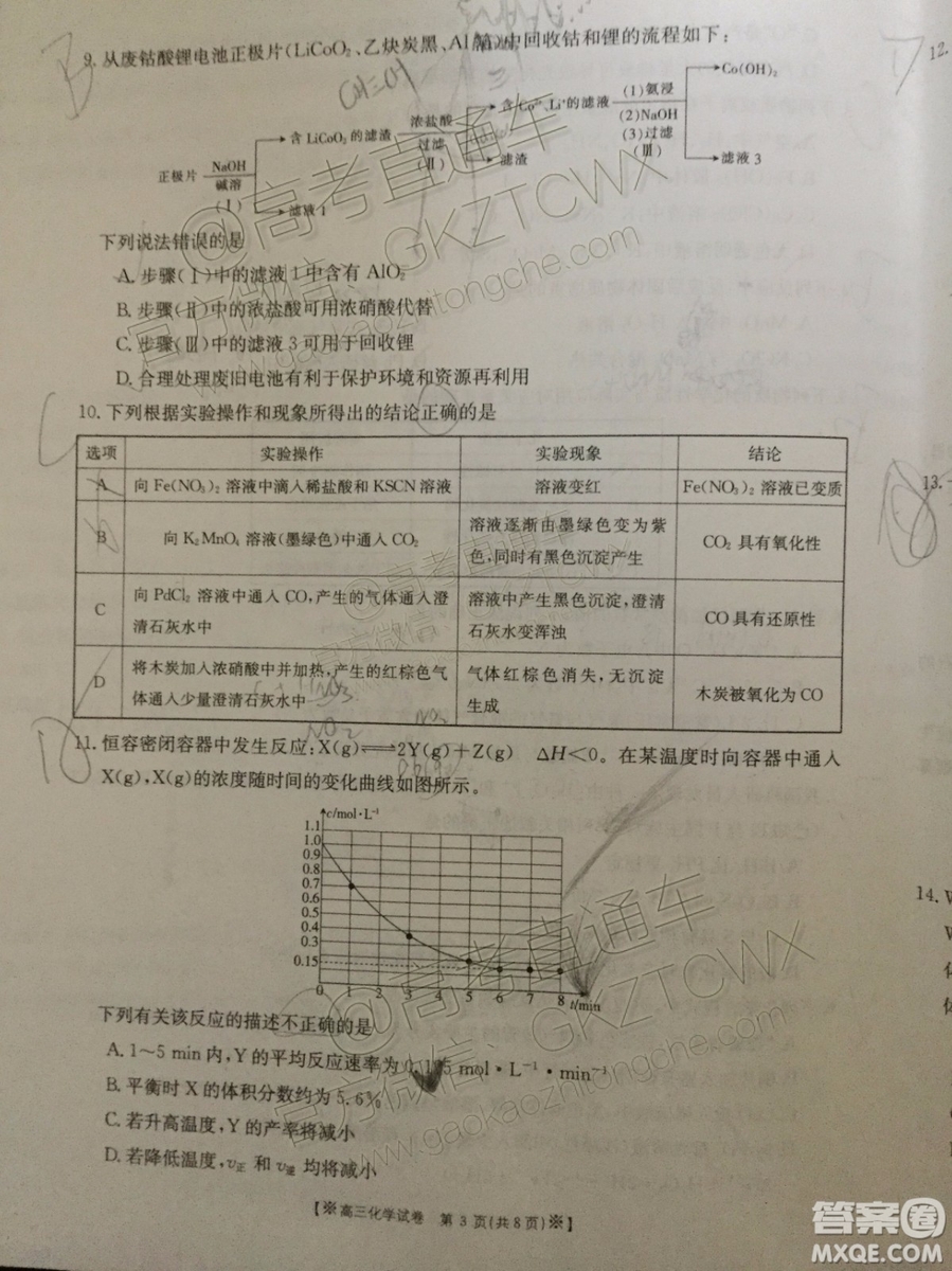 2020屆陜西金太陽(yáng)高三10月聯(lián)考化學(xué)試題及參考答案
