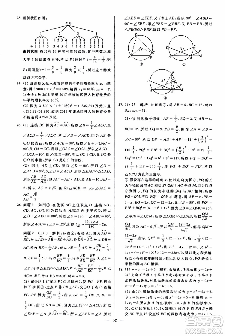 2019年亮點(diǎn)給力大試卷數(shù)學(xué)九年級(jí)上冊(cè)人教版參考答案