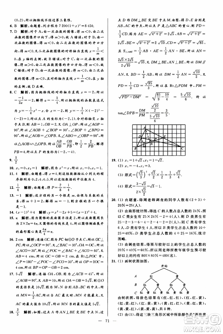 2019年亮點(diǎn)給力大試卷數(shù)學(xué)九年級(jí)上冊(cè)人教版參考答案