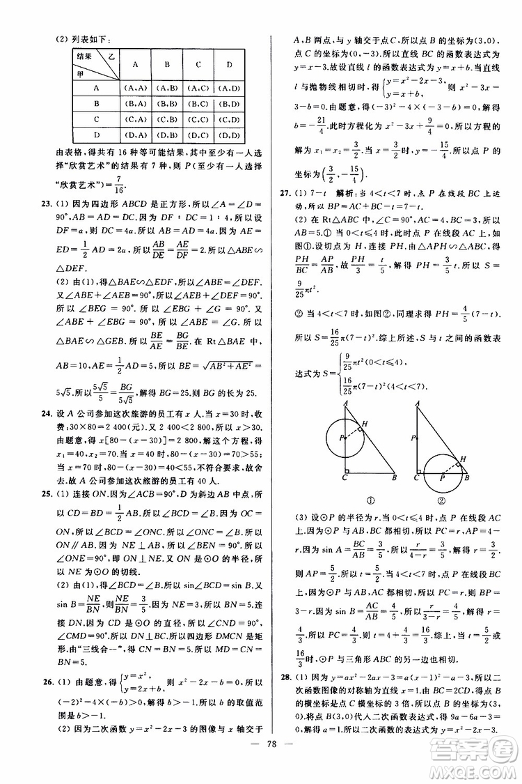 2019年亮點(diǎn)給力大試卷數(shù)學(xué)九年級(jí)上冊(cè)人教版參考答案