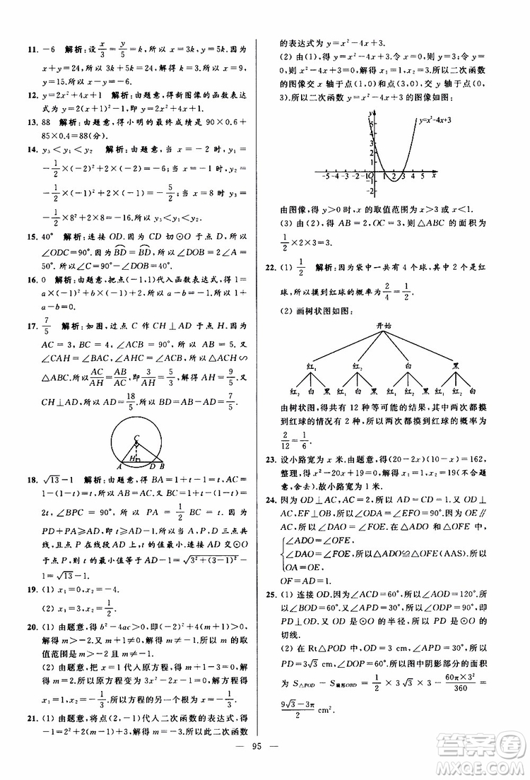 2019年亮點(diǎn)給力大試卷數(shù)學(xué)九年級(jí)上冊(cè)人教版參考答案