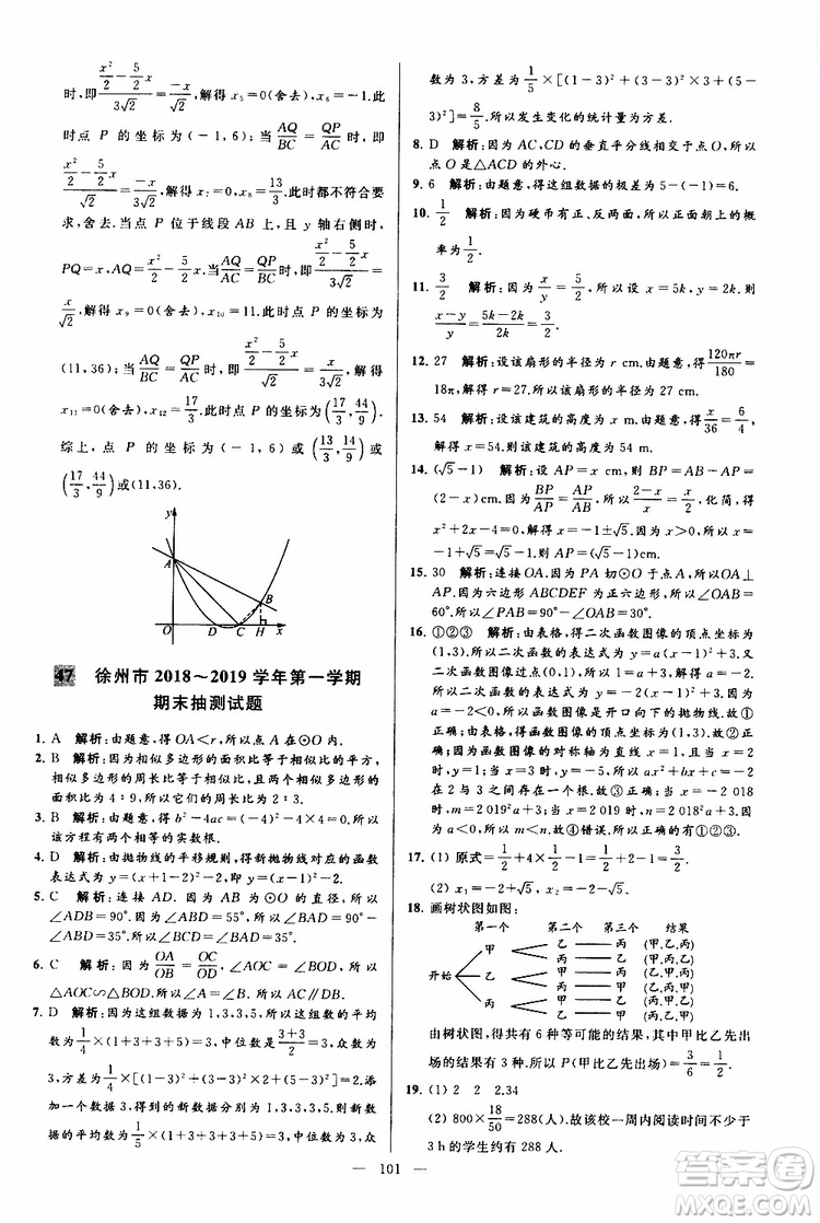 2019年亮點(diǎn)給力大試卷數(shù)學(xué)九年級(jí)上冊(cè)人教版參考答案