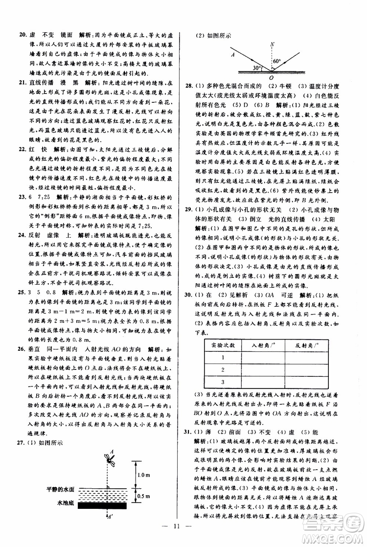 2019年亮點給力大試卷物理八年級上冊人教版參考答案