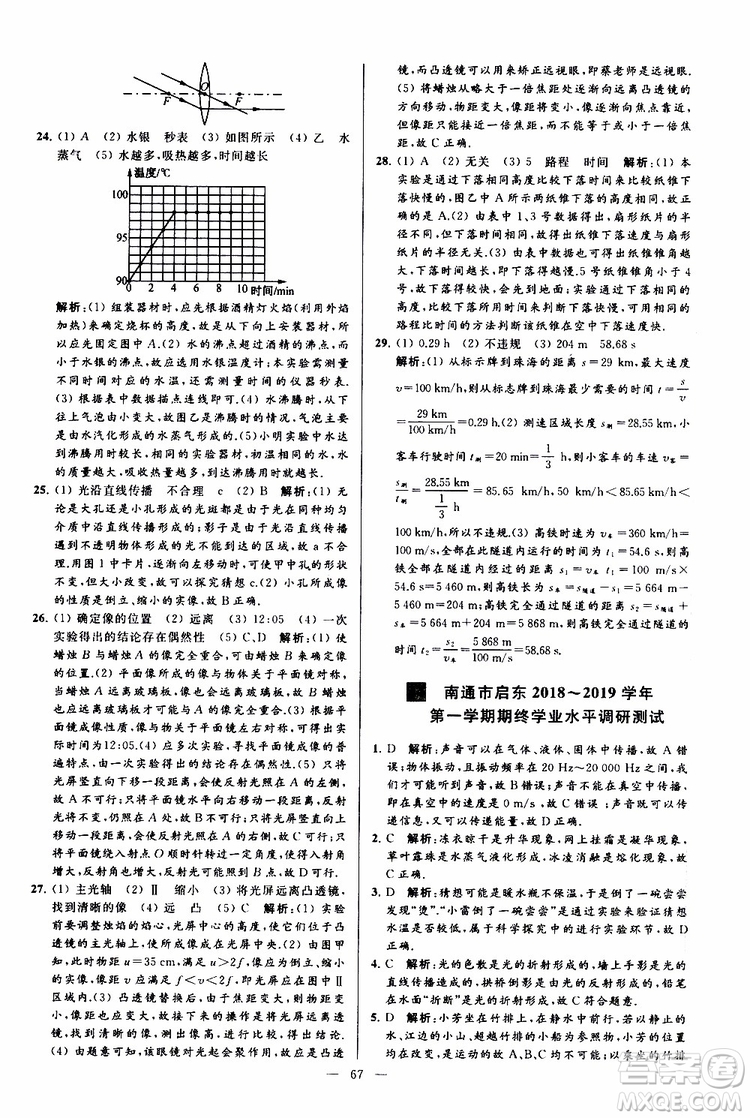 2019年亮點給力大試卷物理八年級上冊人教版參考答案