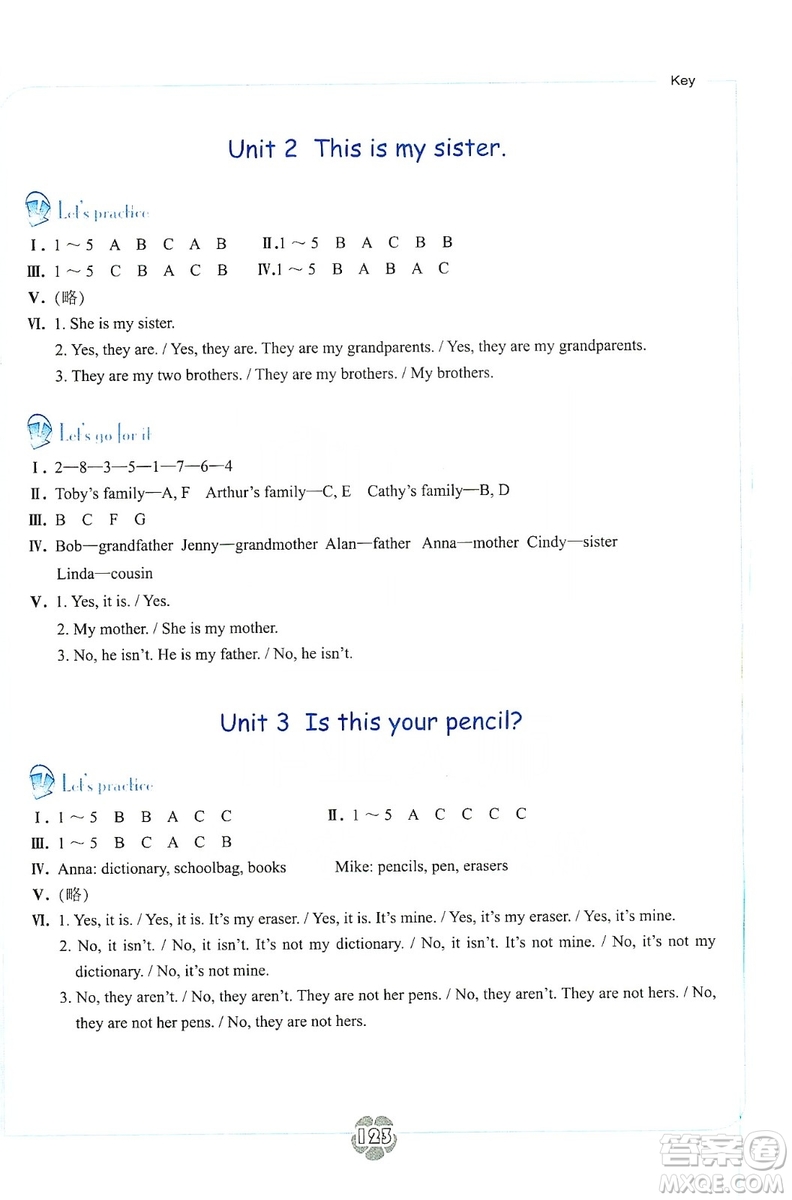浙江教育出版社2019英語聽說強化訓(xùn)練七年級上冊雙色版人教版答案