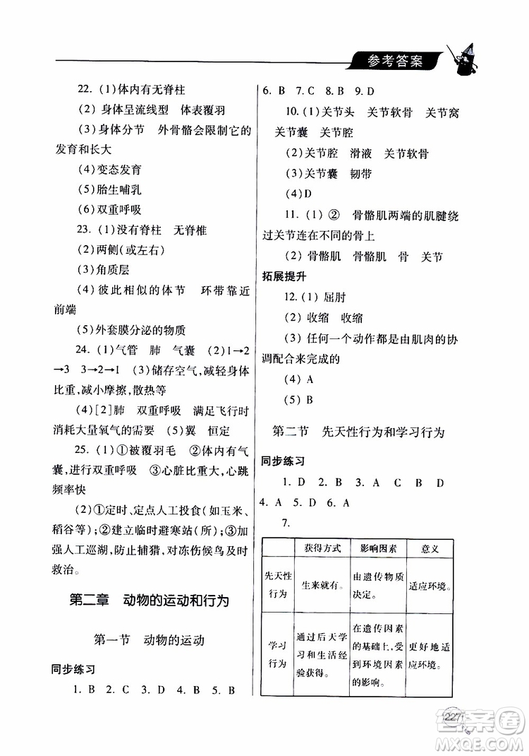 2019年新課堂同步學(xué)習(xí)與探究生物八年級上學(xué)期人教版參考答案
