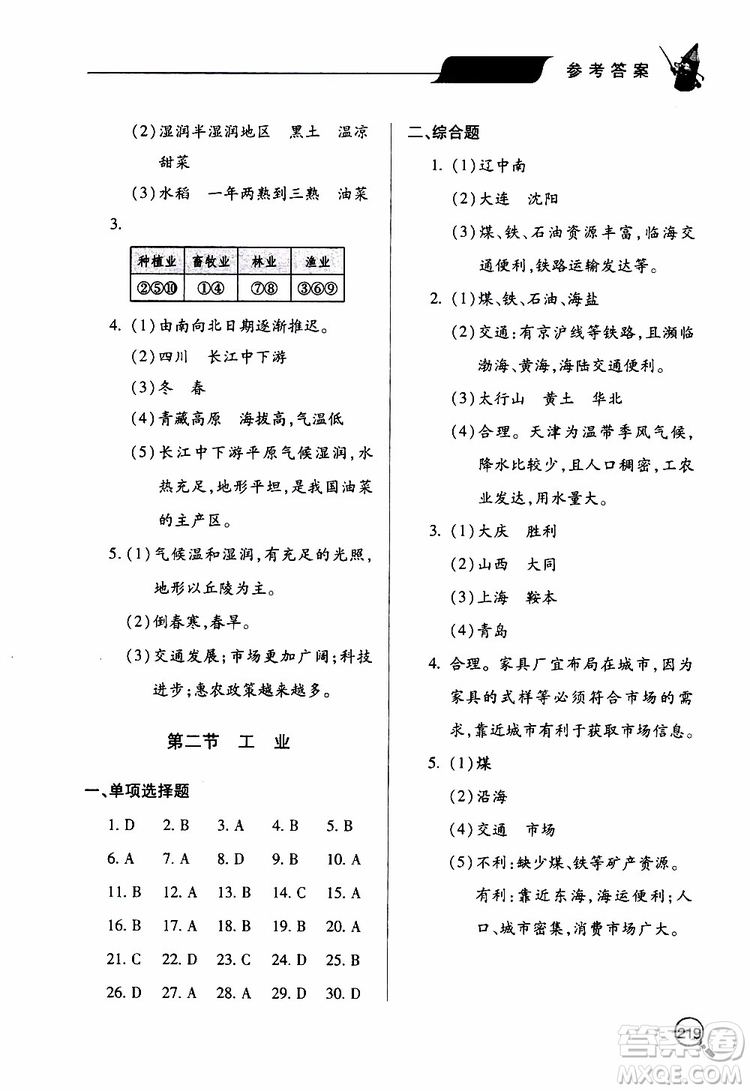 2019年新課堂同步學(xué)習(xí)與探究地理八年級(jí)上學(xué)期人教版參考答案