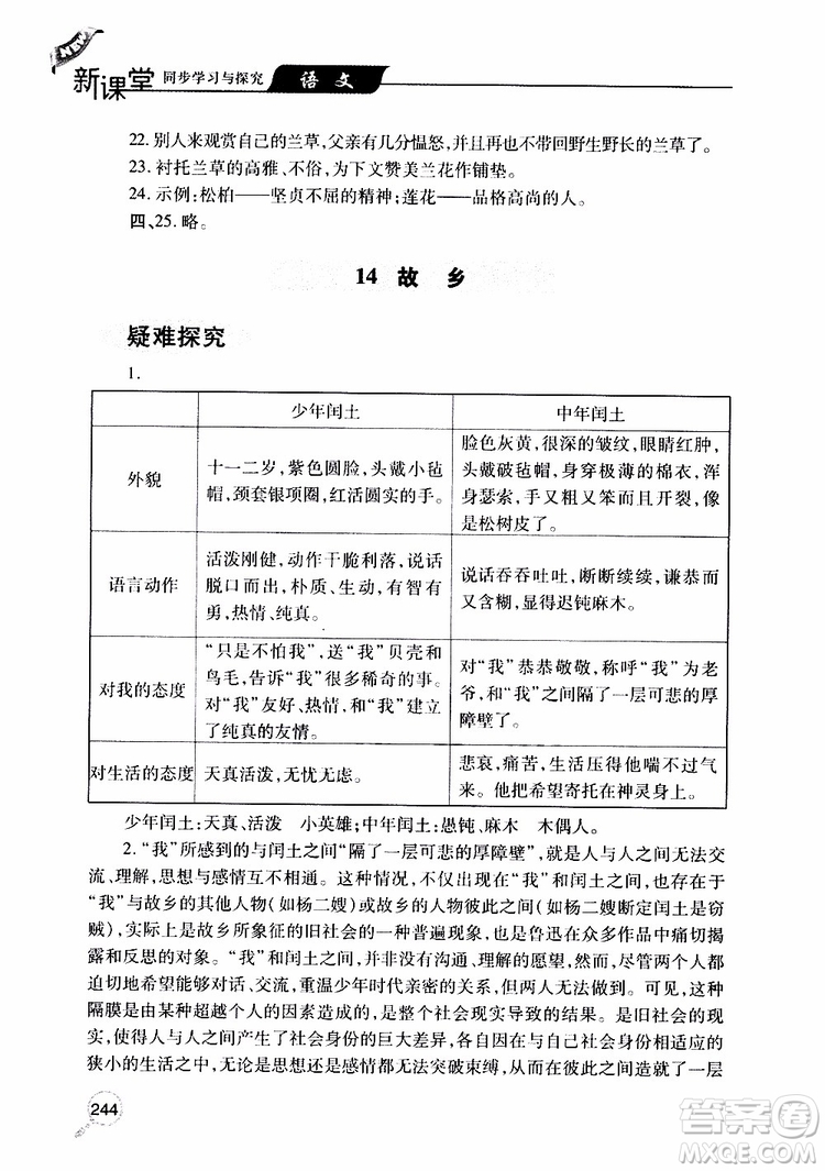 2019年新課堂同步學(xué)習(xí)與探究語文九年級上學(xué)期人教版參考答案