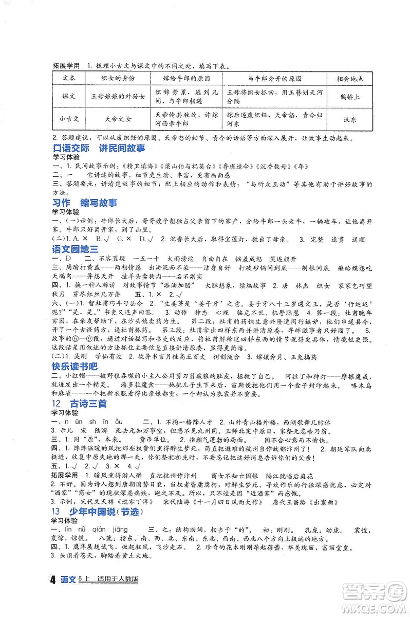 四川教育出版社2019新課標(biāo)小學(xué)生學(xué)習(xí)實(shí)踐園地語(yǔ)文五年級(jí)上冊(cè)人教版答案