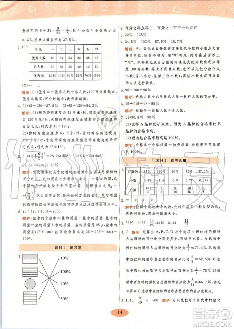 2019年黃岡同步訓練數(shù)學六年級上冊北師大版參考答案