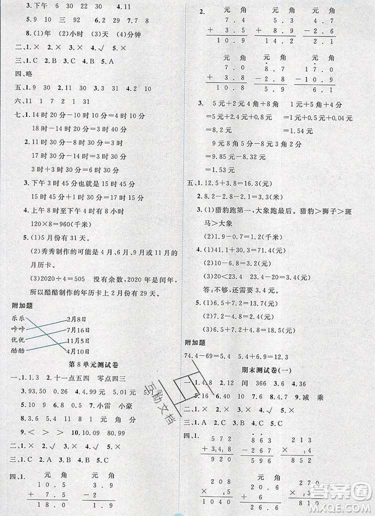 延邊人民出版社2019年百分學(xué)生作業(yè)本題練王三年級數(shù)學(xué)上冊人教版答案