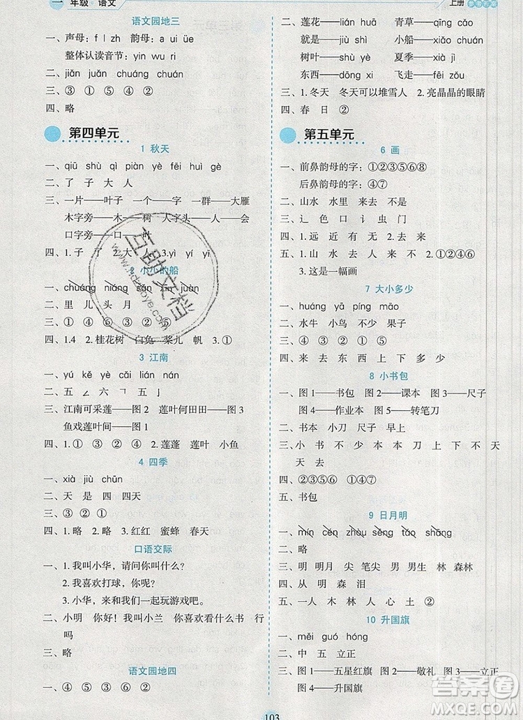 延邊人民出版社2019年百分學(xué)生作業(yè)本題練王一年級(jí)語(yǔ)文上冊(cè)部編版答案