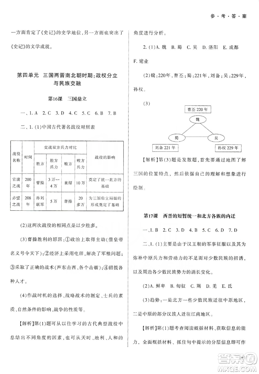 天津教育出版社2019學(xué)習(xí)質(zhì)量監(jiān)測(cè)中國(guó)歷史七年級(jí)上冊(cè)人教版答案