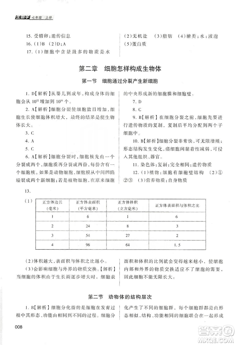 天津教育出版社2019學習質(zhì)量監(jiān)測生物學七年級上冊人教版答案
