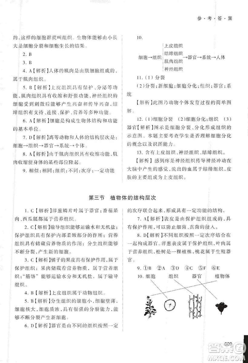 天津教育出版社2019學習質(zhì)量監(jiān)測生物學七年級上冊人教版答案