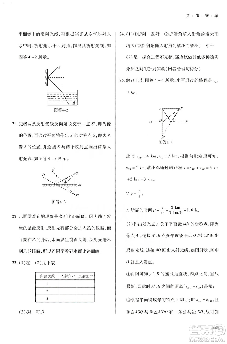 天津教育出版社2019學(xué)習(xí)質(zhì)量監(jiān)測八年級物理上冊人教版答案
