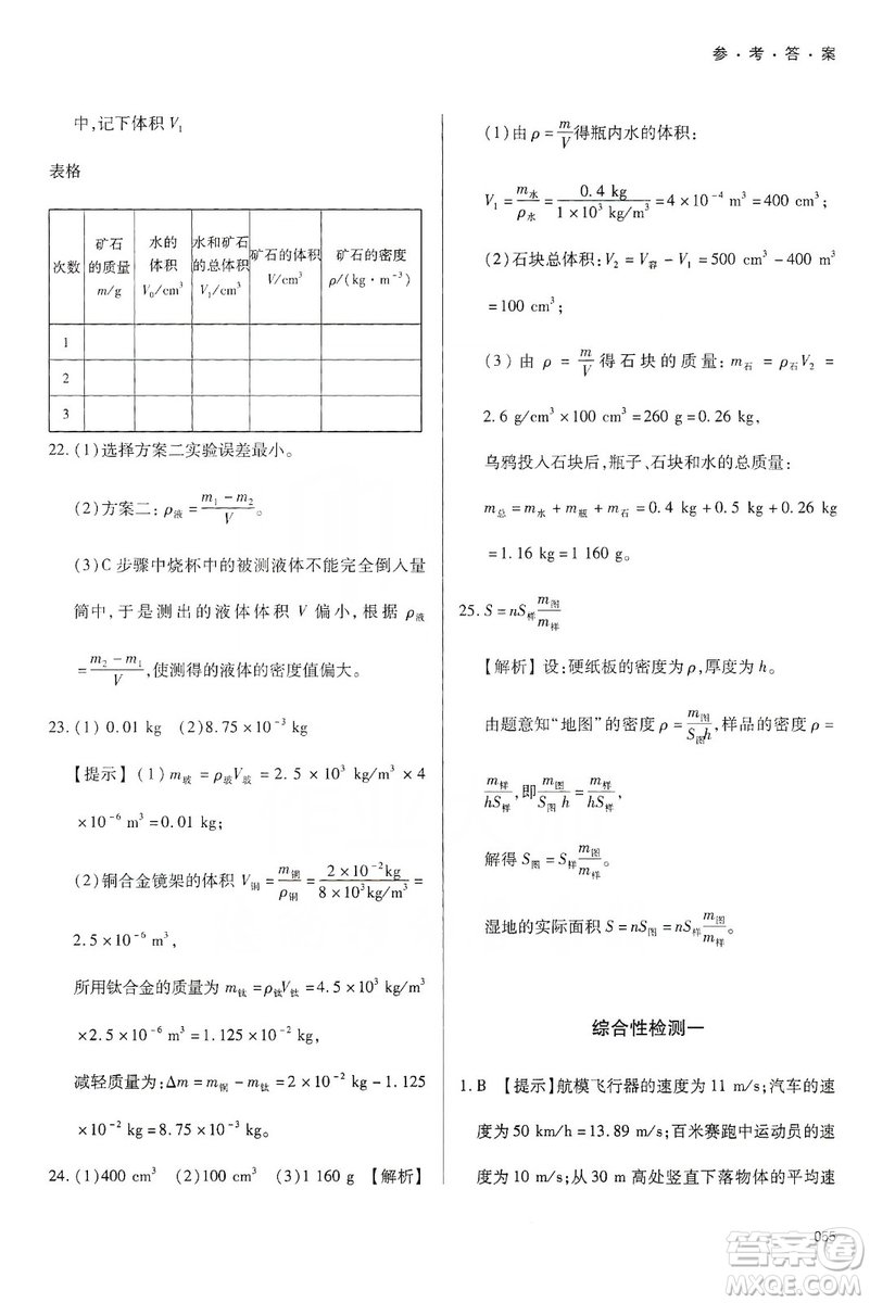 天津教育出版社2019學(xué)習(xí)質(zhì)量監(jiān)測八年級物理上冊人教版答案