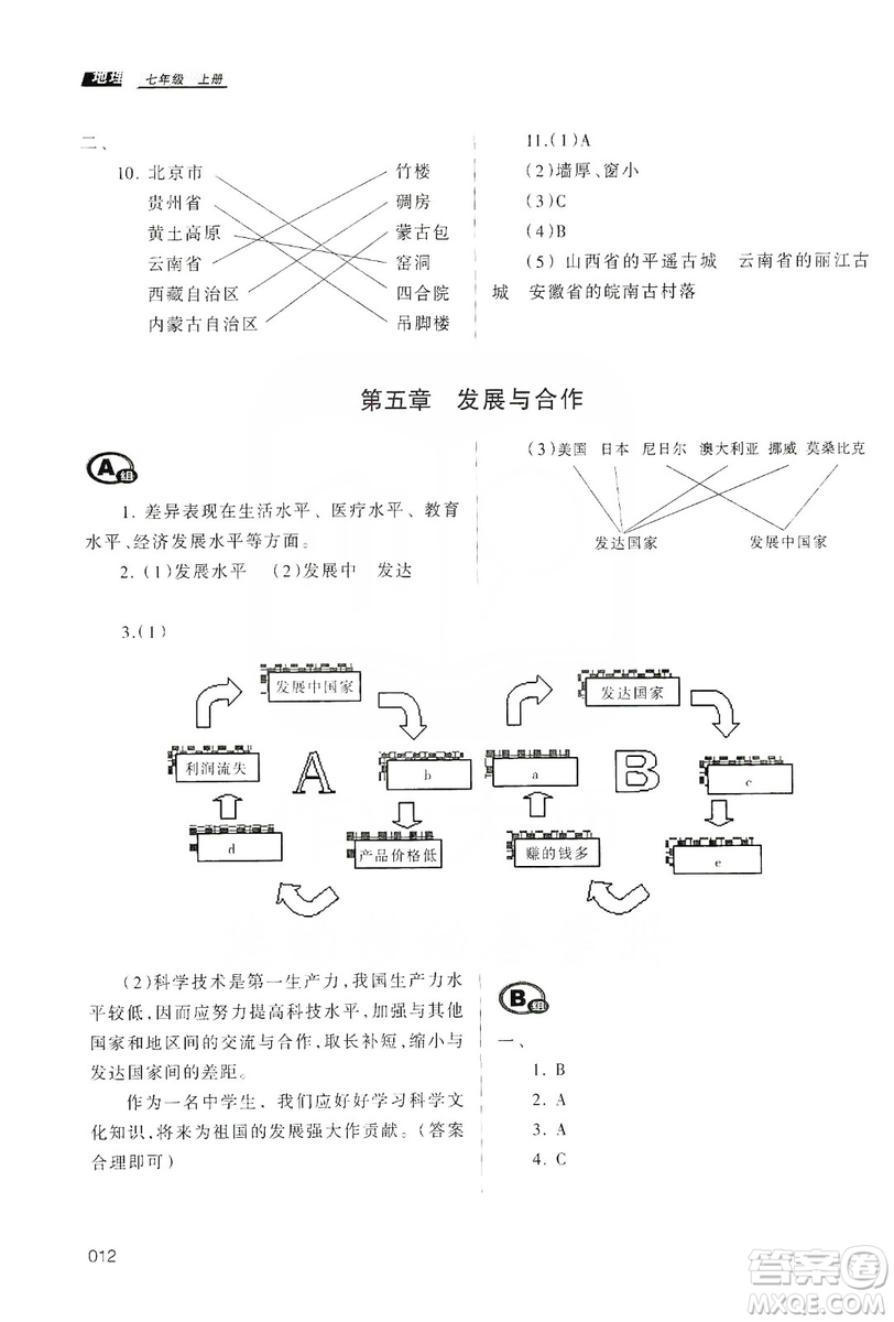 天津教育出版社2019學(xué)習(xí)質(zhì)量監(jiān)測地理七年級上冊人教版答案